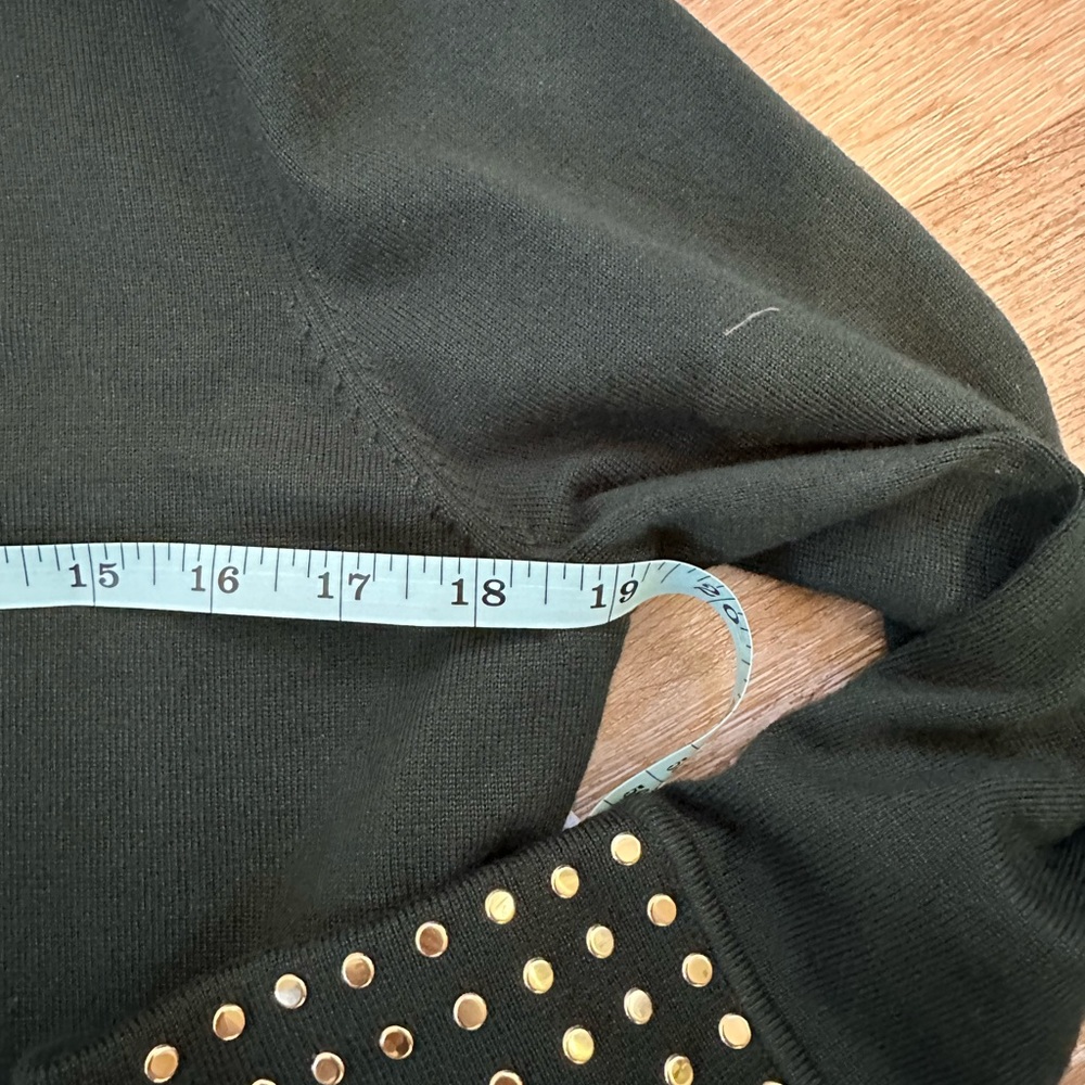 Calvin Klein Long Sleeve Green Mock Neck Sheath Dress With Gold Studs-NWT-L - Picture 14 of 15